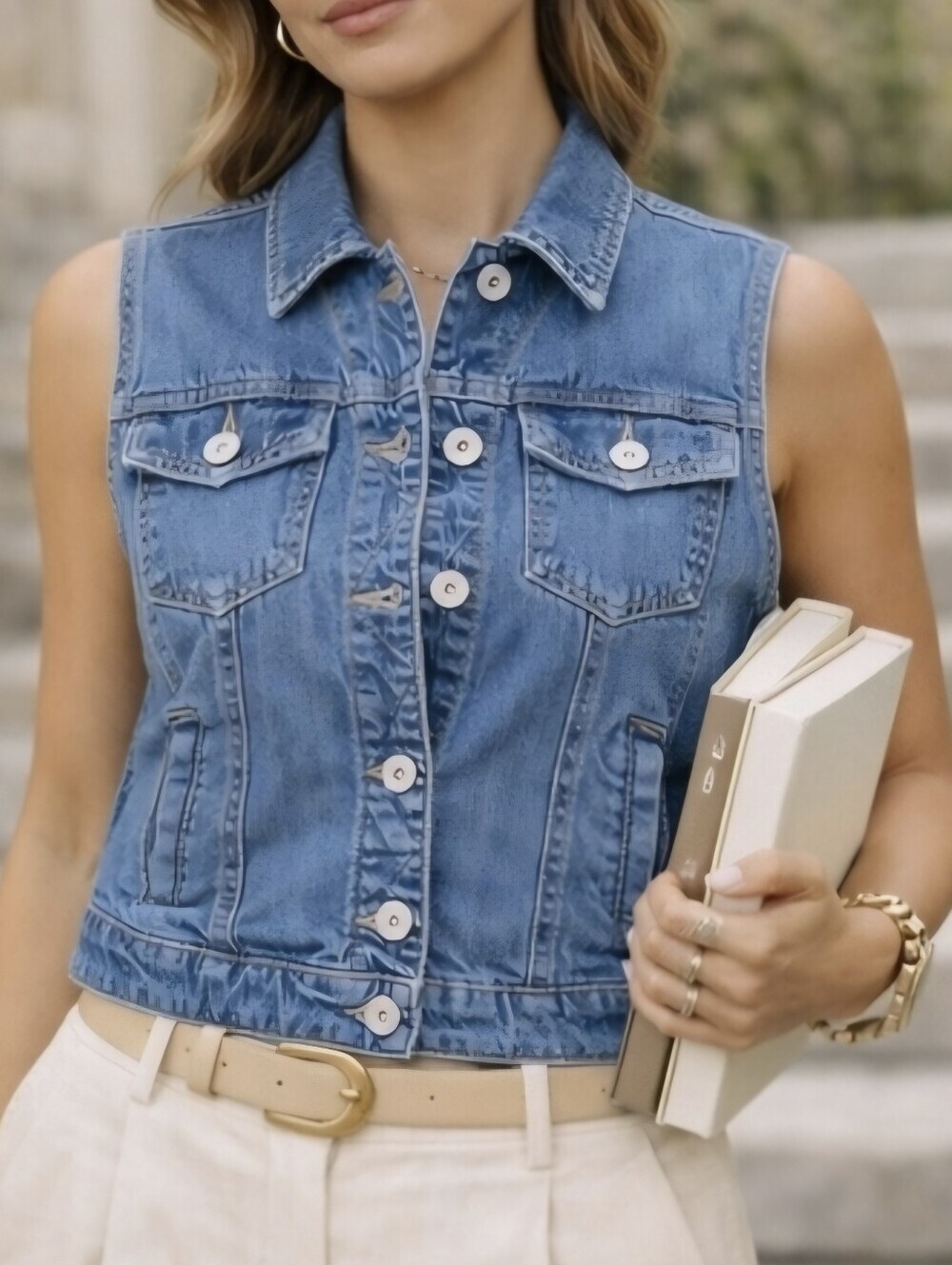 Parasuco Denim Vest Medium Y2K Cropped Jean Jacket Vest Blue Montreal